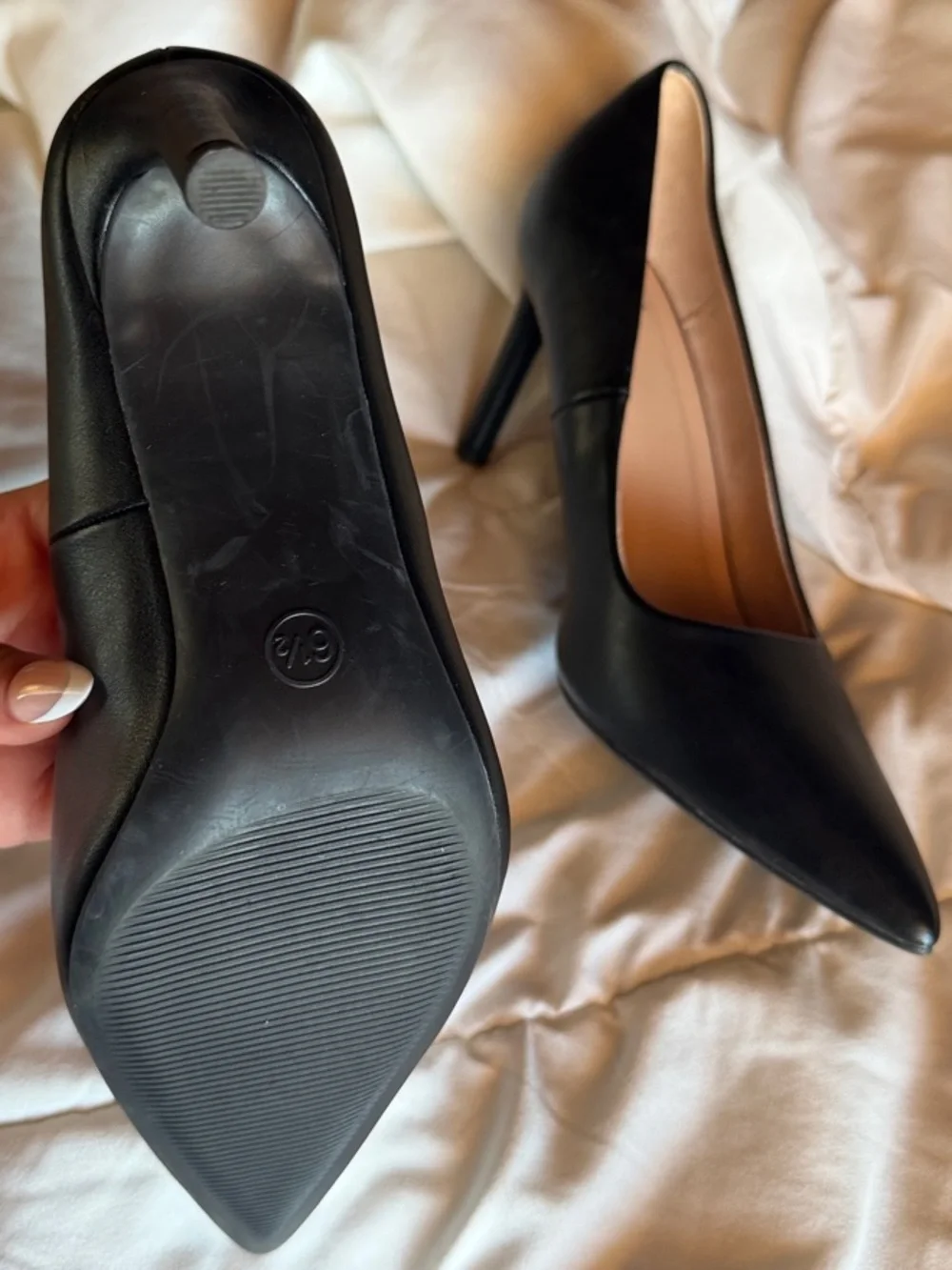 a new day Black Pointed Toe Leather Pumps